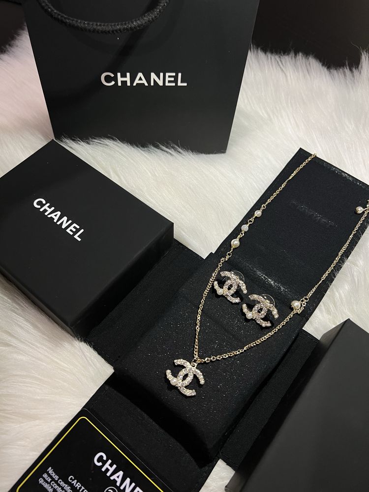 Chanel komplet biżuterii naszyjnik+kolczyki z opakowaniami nowy!!