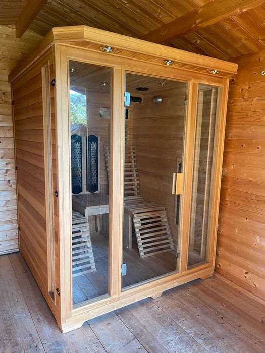 Sauna FIŃSKA + Sauna INFRARED 2w1 nowy piec 3kW zwykły prąd 2 Leżaki