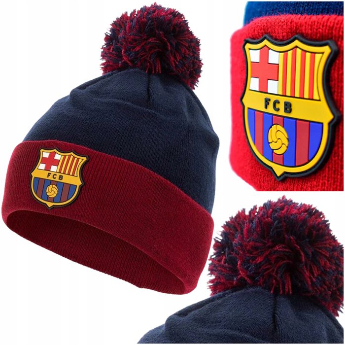 Czapka Zimowa Fc Barcelona Z Pomponem Granatowa Dziecięca 52/54