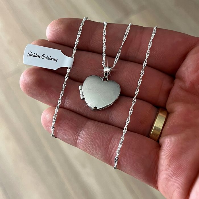 Srebrny Naszyjnik Serce Otwierane Puzderko 925 + Róża Wieczna Led Prez