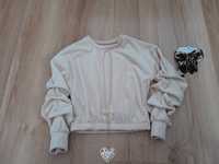 Beżowa bluza dla dziewczynki 146 152 marszczone rękawy wisiorek