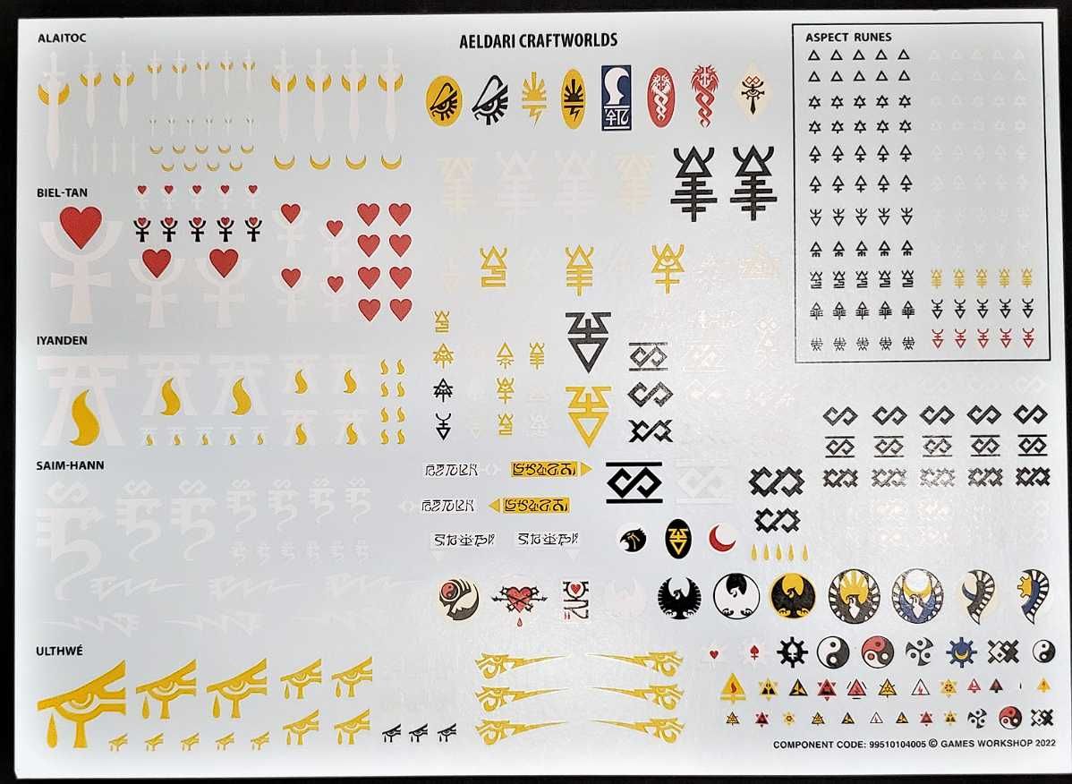 Warhammer 40000 Aeldari Craftworlds Transfer Sheet Decals