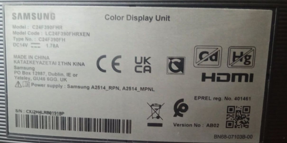 Монітор Samsung C24F390FHR на запчастини