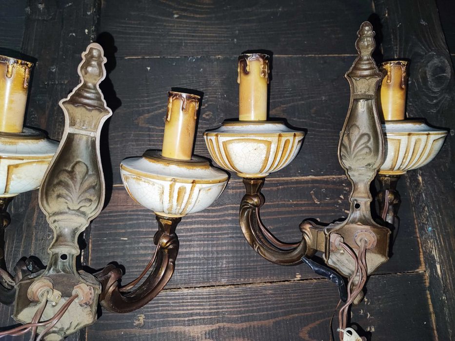 Stare kinkiety z mosiądzu ceramika Targetti