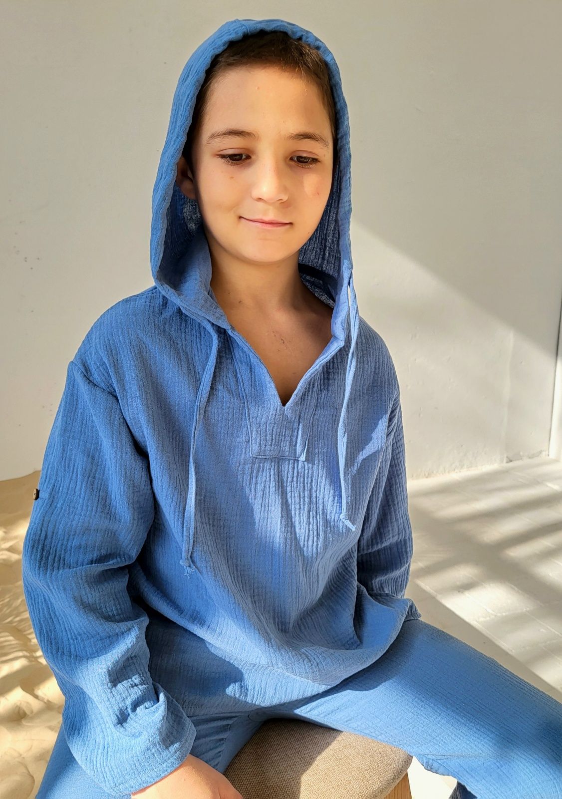Дитячі муслінові туніки з капюшоном для хлопчика