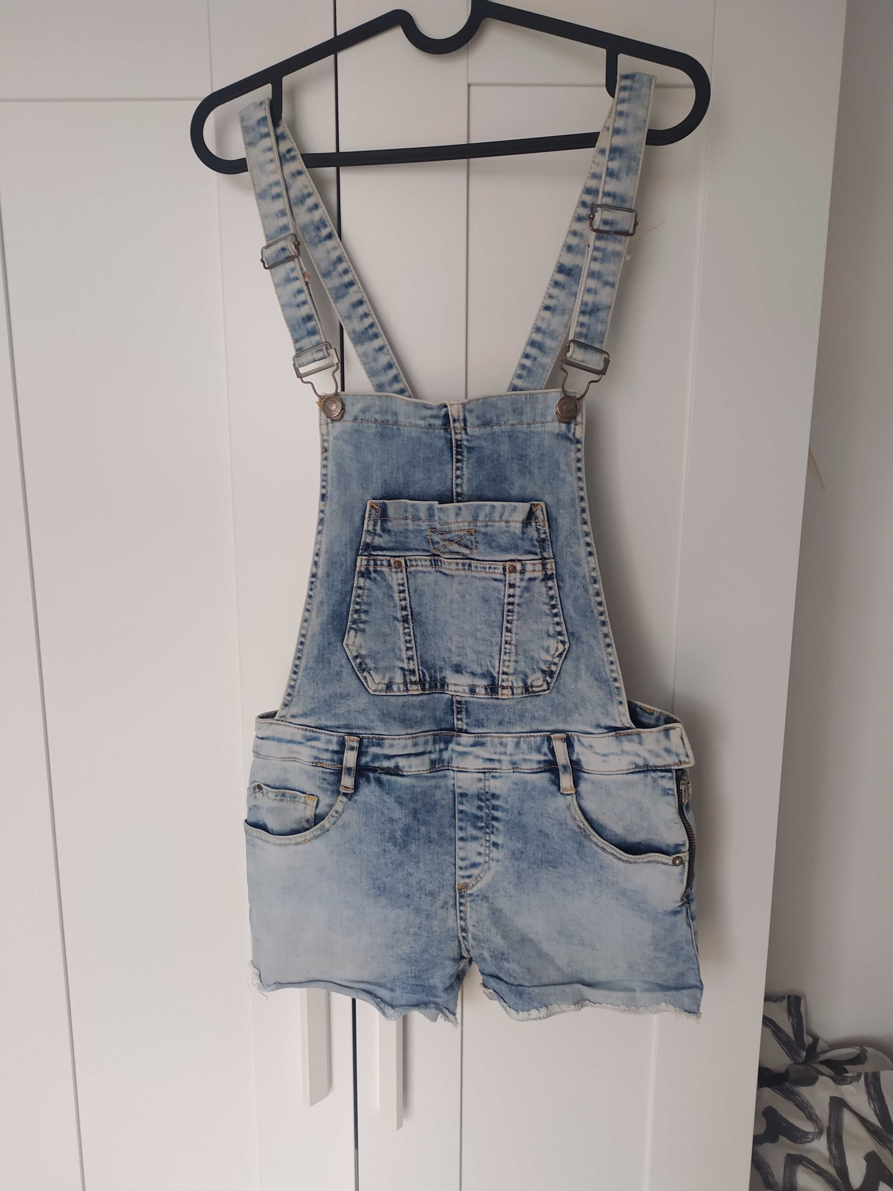 Damskie jeansowe ogrodniczki Zara spodenki szorty jeans 36 s