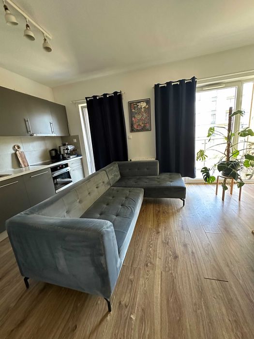 Narożnik welurowy niebieski 260x160 - stan bardzo dobry, Kraków