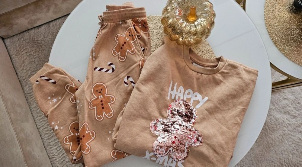 Komplet dres zesraw spodnie +bluza 140 Mikoła#j ciastek #święta# sesja