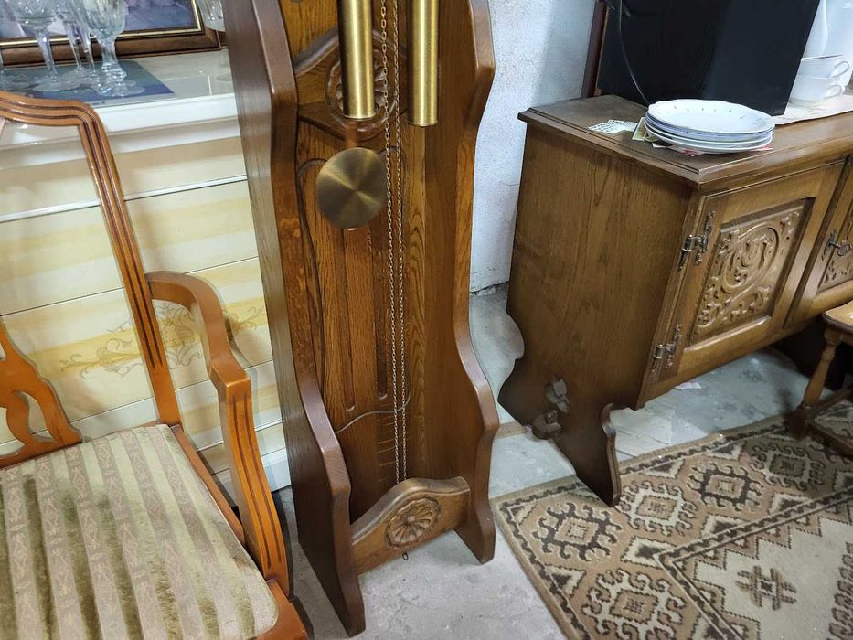 Unikatowy zegar podłogowy stojący skrzynia dębowa