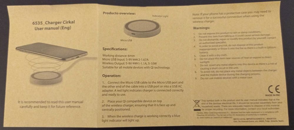 Wireless Mobile Phone Charger (new, with packaging)64284550756225123