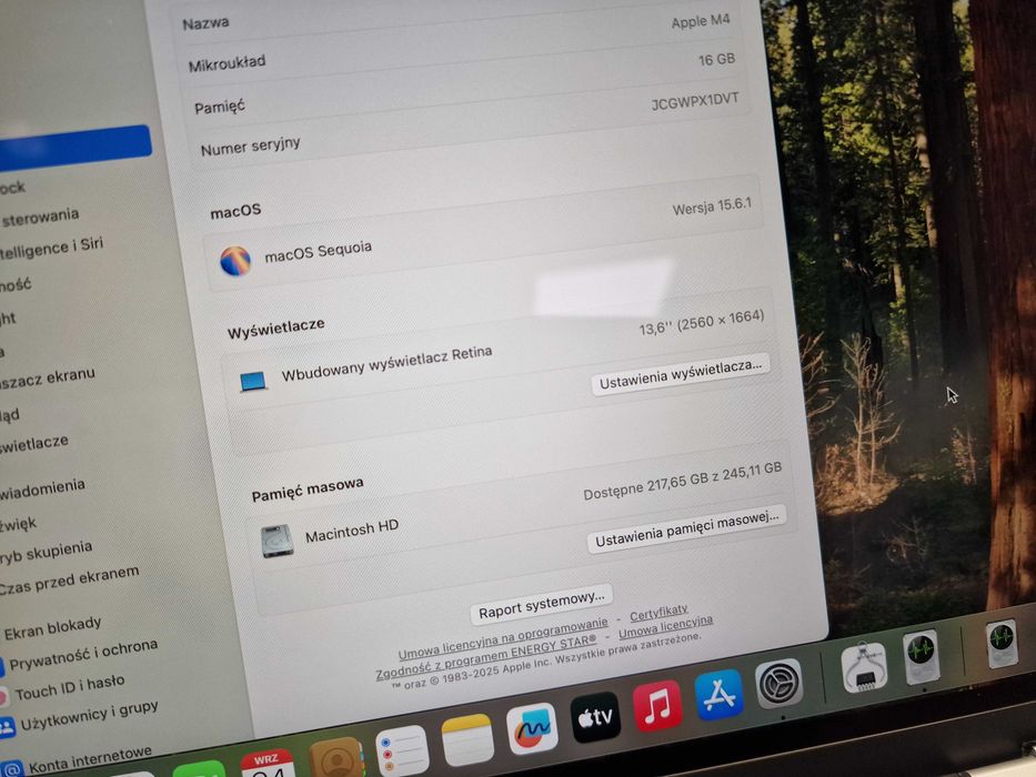 Macbook Air 13 2025/ M4/ 16GB/ 256GB/ Silver/ Grade A/ 17 cykli z iSpo