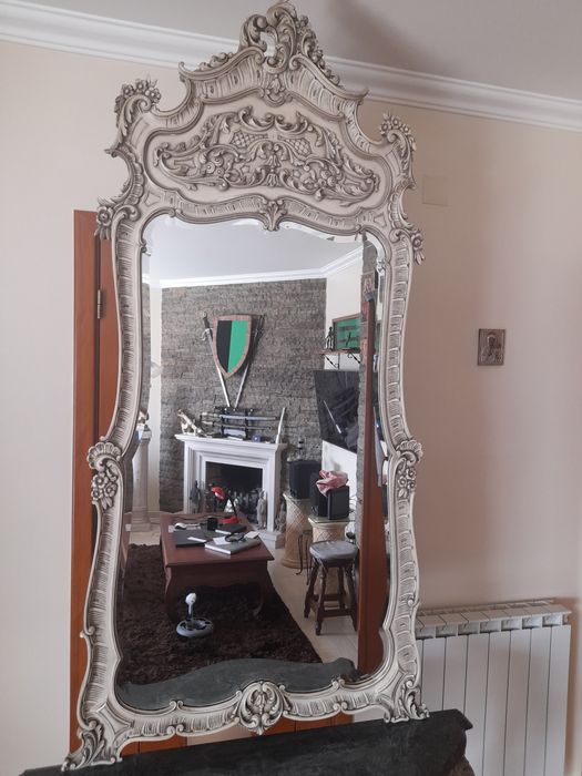 Espelho antigo com credencia madeira