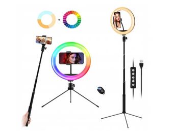 MJ26 selfie statyw lampa pierścieniowa 10'' LED RGB selfie stick