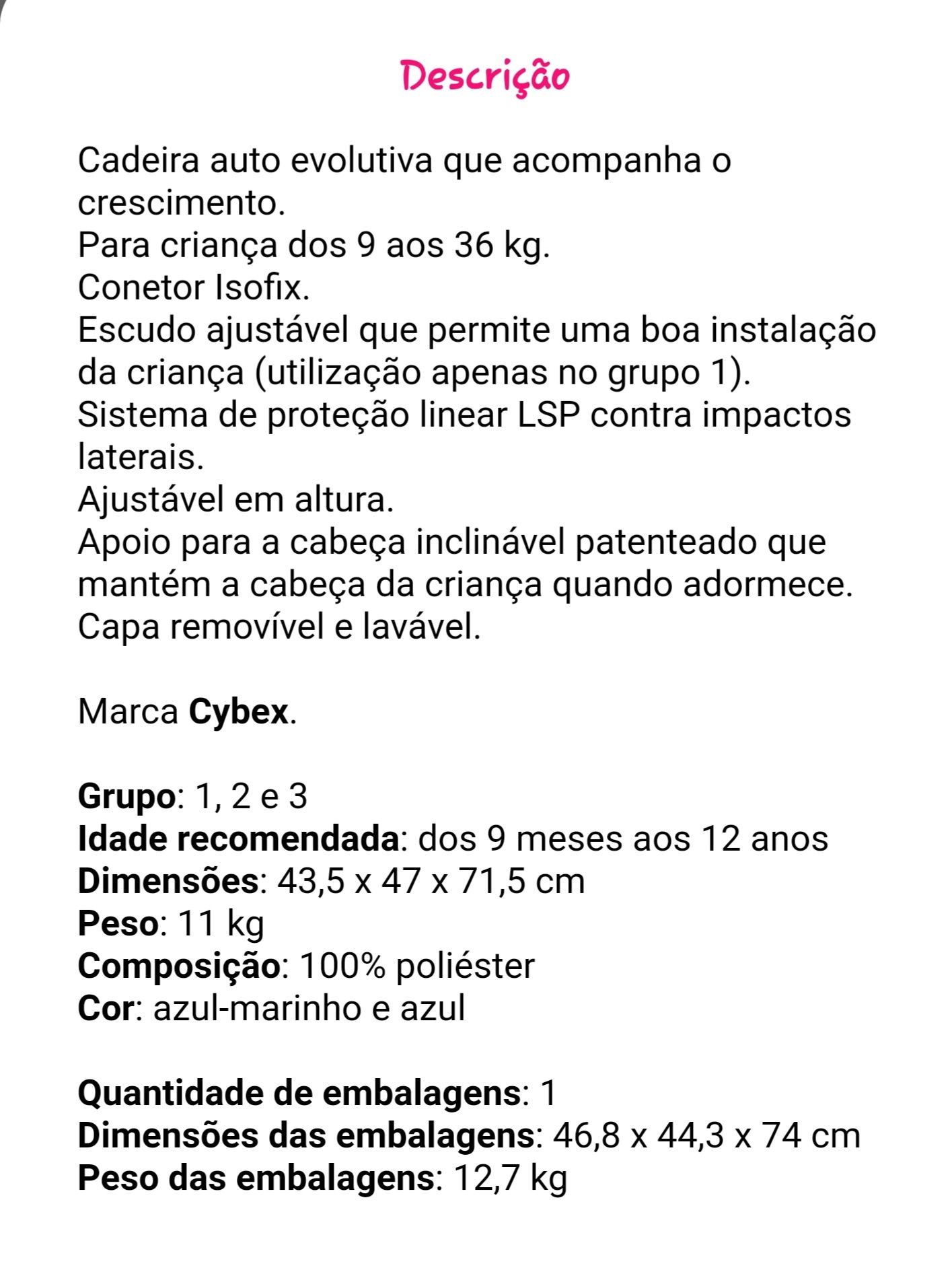 Cadeira auto Cybex