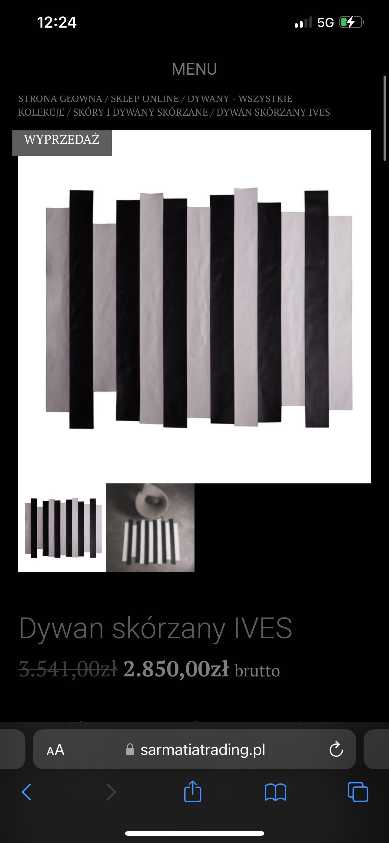 Luksusowy skórzany dywan Ives czarno-biały pasy