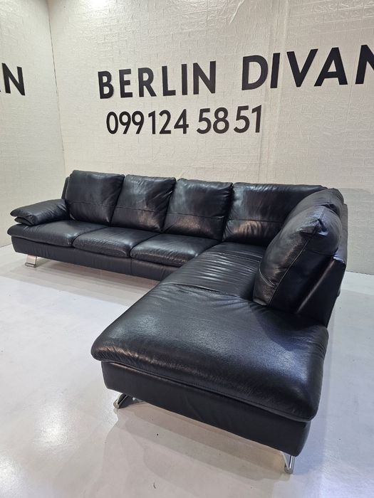 Шкіряний  кутовий чорний диван. ITALSOFA. Як новій