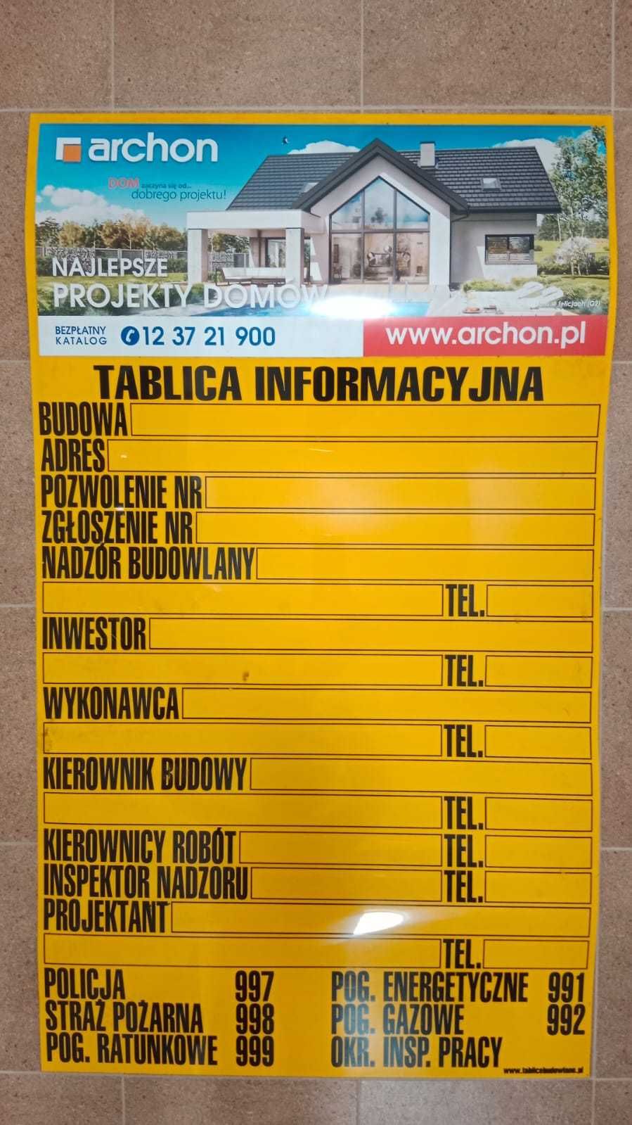 Tablica informacyjna budowlana 70 x 120 cm ARCHON