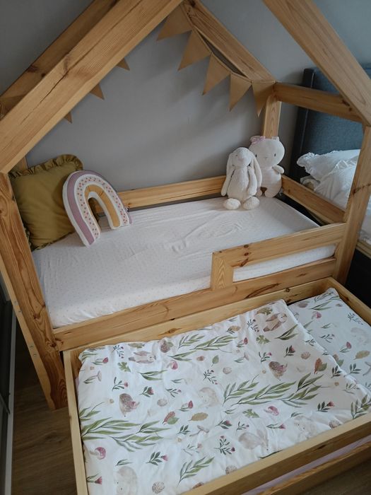 Łóżko łóżeczko dla rodzeństwa dzieci rok po roku podwójne drewno