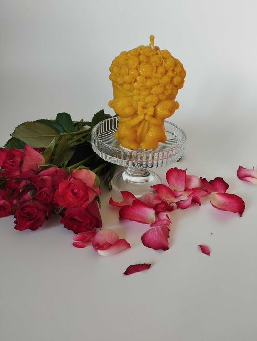 Świeca misie z bukietem z wosku pszczelego