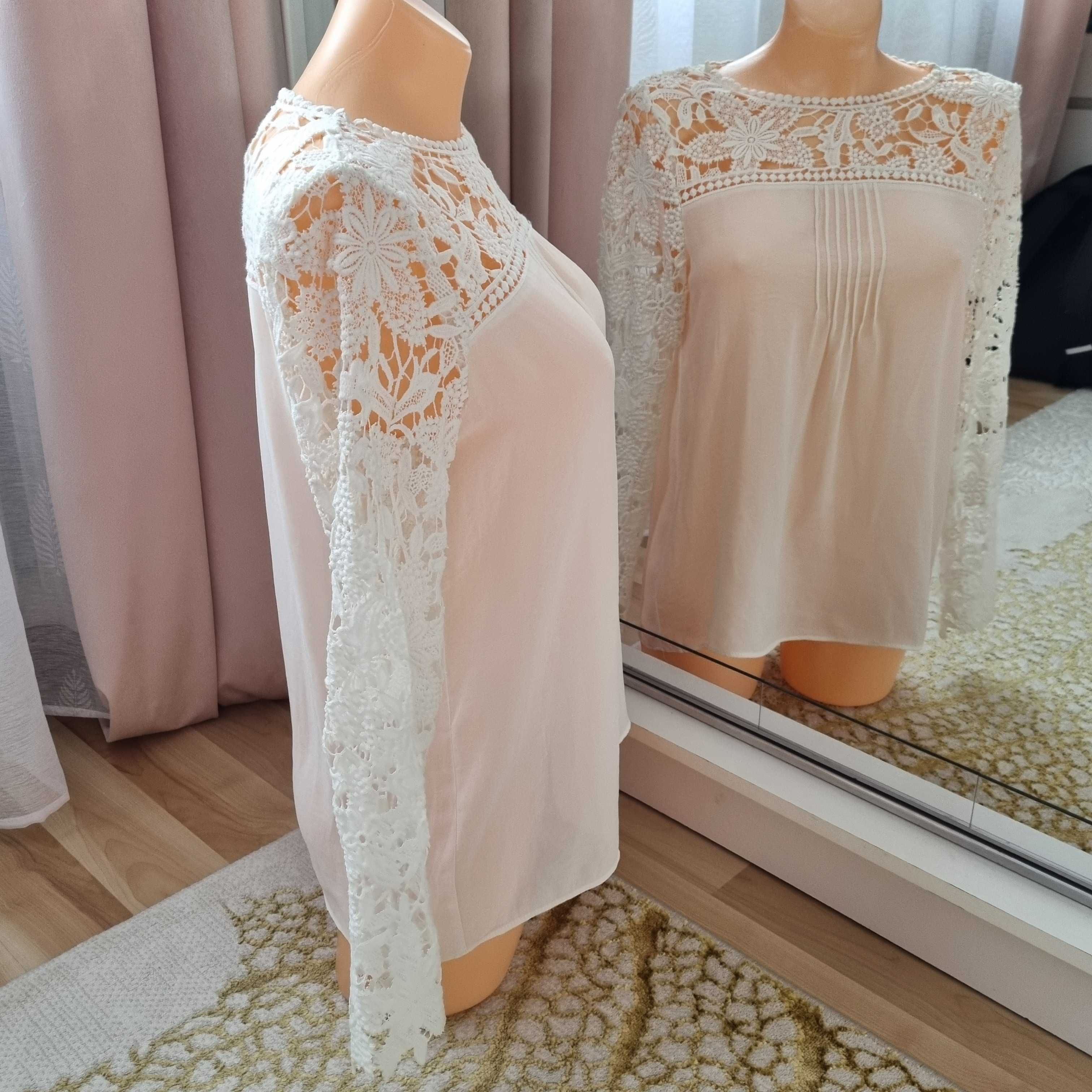 Kobieca bluzka Zara Basic zwiewna koronkowa rozmiar S