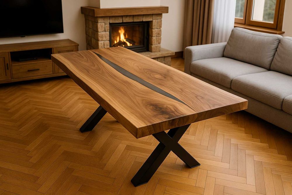 Sprzedam wyjątkowy stół z litego drewna orzecha włoskiego z żywicą