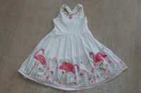 Sukienka z flamingami i kwiatkami; 9l (134 cm); MONSOON