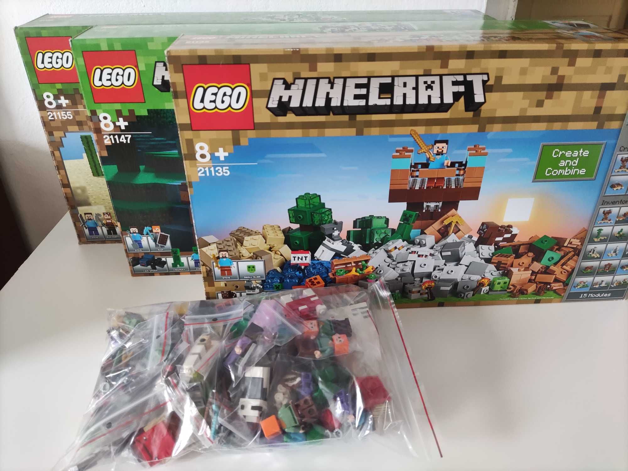 LEGO Minecraft 3 zestawy 21135,21147,21155 i 50 minifigurek