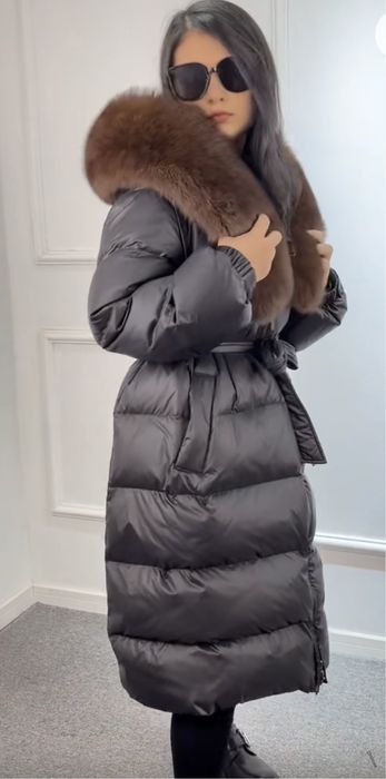 Kontantto plaszcz puchowy futro piekne z lisa xs-3xl