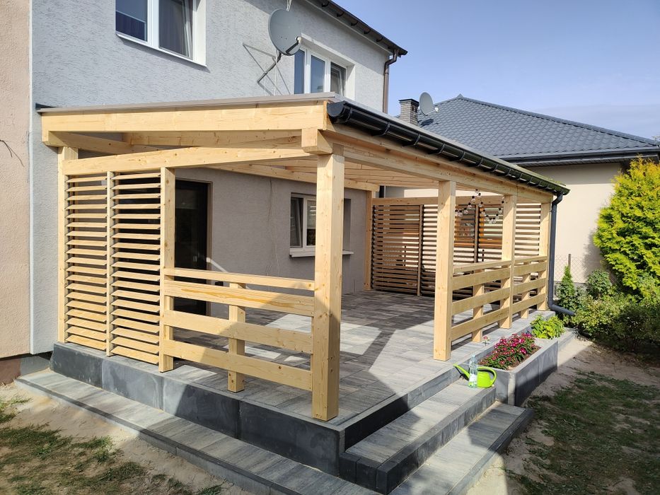 Konstrukcje drewniane tarasy zadaszenia altany pergole wiaty schody