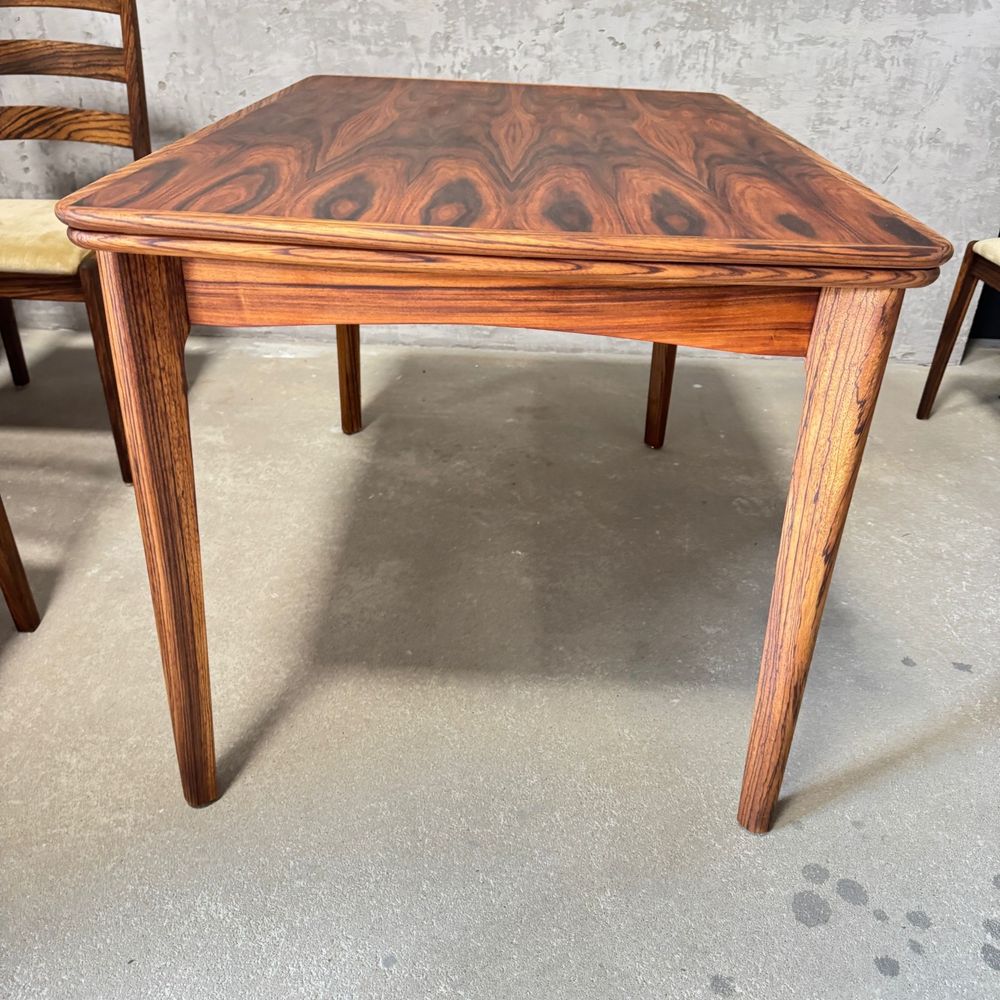 Komplet stół + 6 krzeseł z drewna palisander | Rozkładany stół vintage