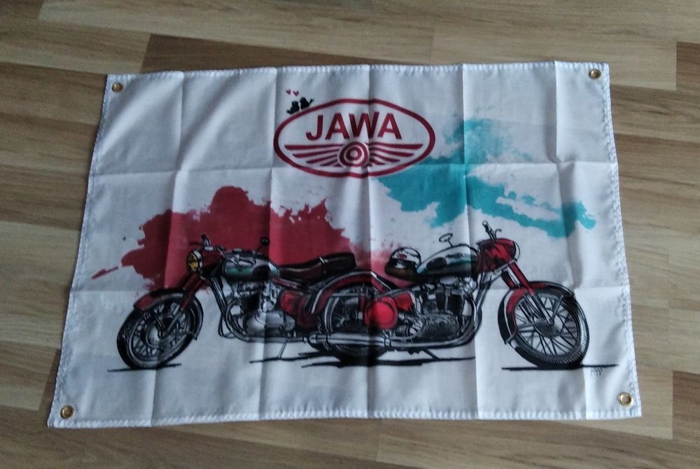 Plakat baner materiał Jawa 250,350 Jawa typ 20, Mustang panelka 90x60