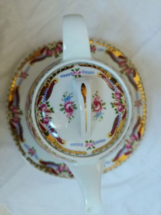 Bule com prato porcelana Vizavi (tipo Limoges) novo