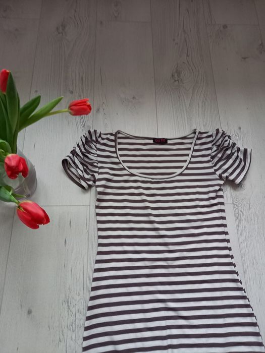 Sukienka paski bodycon ołówkowa tuba midi za kolana M L biała brazowa
