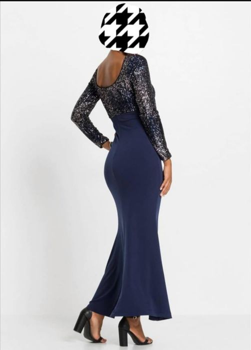 Sukienka nowa, długa, granatowa, cekiny