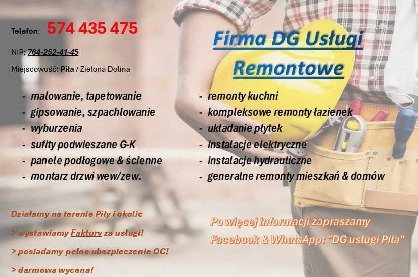 Usługi remontowe od A do Z! Terminy na styczeń! Zapraszamy! Faktura!