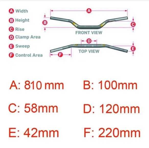 Guiador Protaper VERMELHO - Fat Bar para motas - Medidas nas fotos