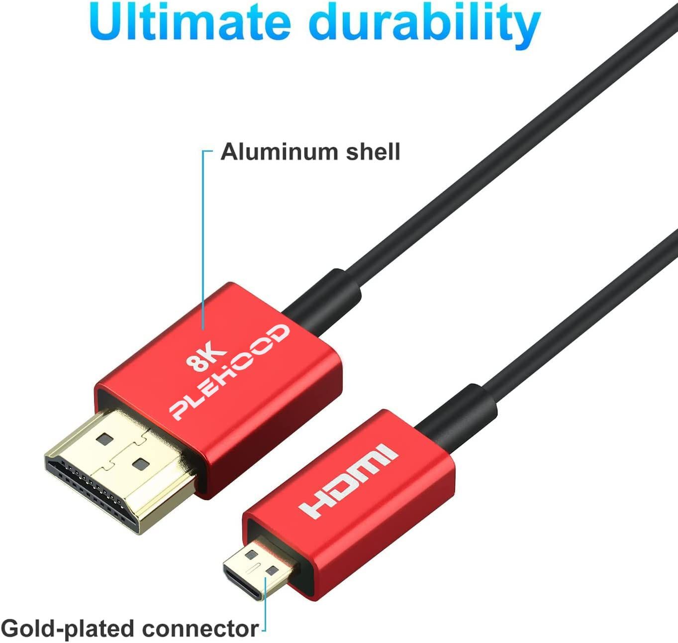 Plehood Kabel Micro-HDMI na HDMI 3 stopy/0,5 m 4K 8K HDMI 2.1 48 Gb/s