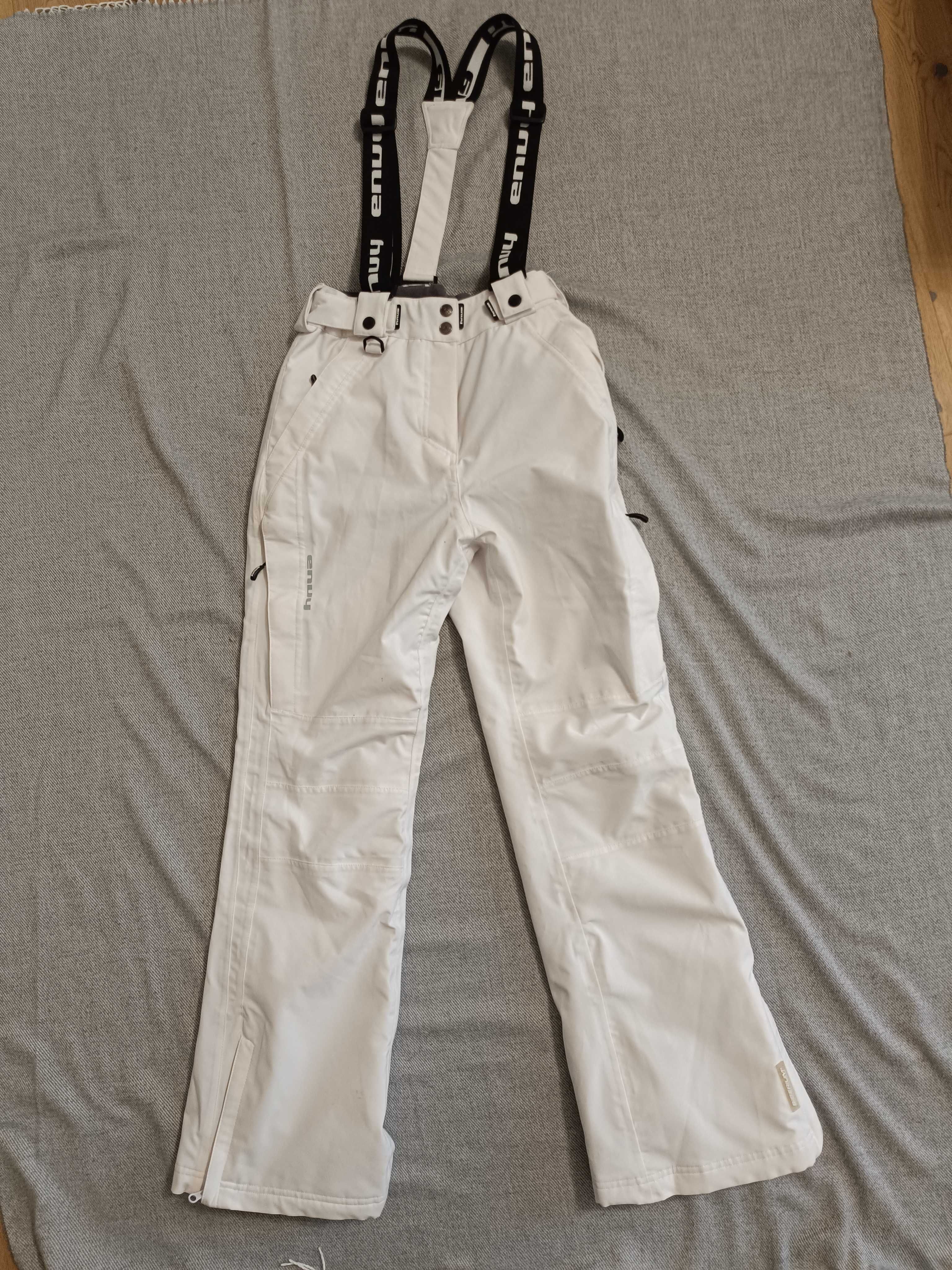 Damskie białe spodnie narciarskie firmy Envy z szelkami rozmiar 38