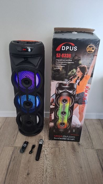 Bezprzewodowy głośnik przenośny DPUS SZ-8336, 3 x 8", mega bas, ładowa
