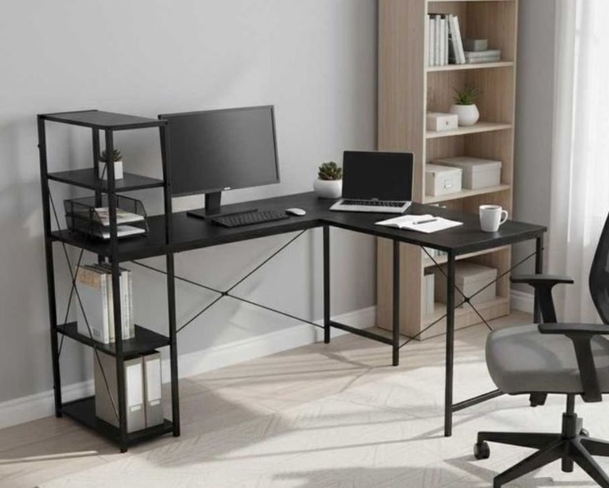 NOWE Biurko Narożne Gamingowe Czarne Duże Komputerowe Do Biura Szkolne