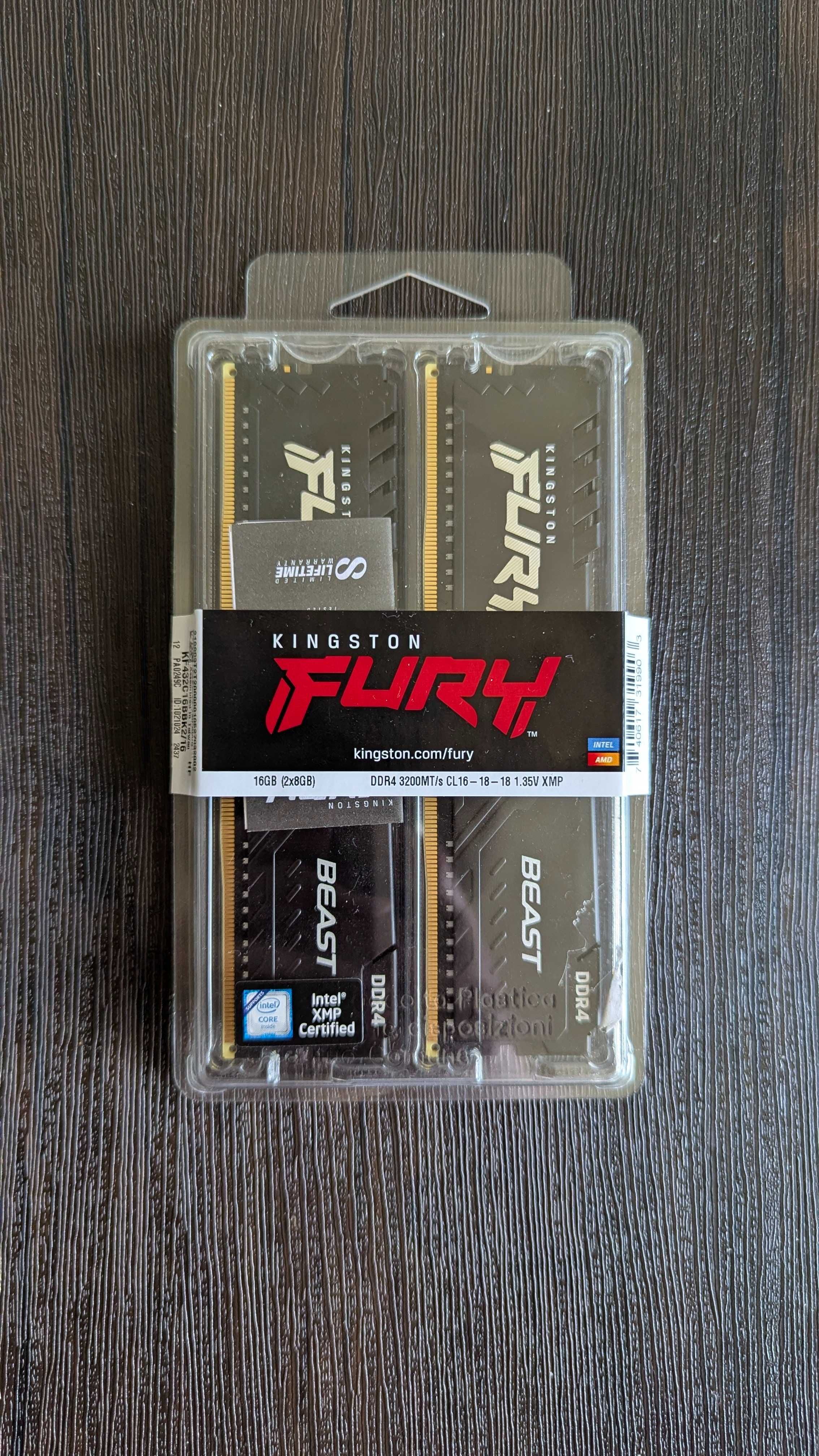 Оперативна пам'ять DDR4 16GB (2x8GB) 3200 MHz Kingston Fury Beast