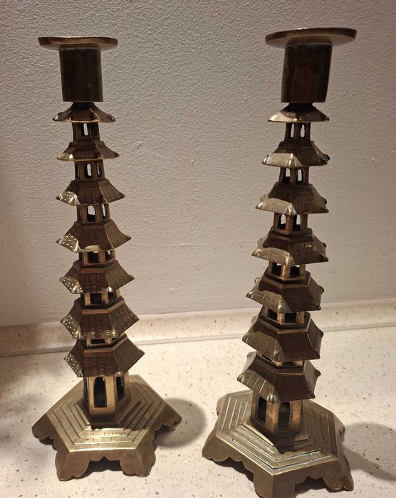 Swieczniki pagoda mosiądz 70s