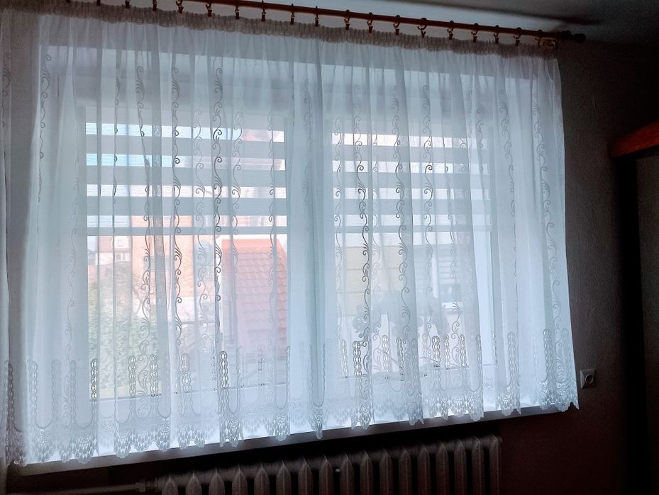 ELEGANCKA firana biała wzory hafty salon pokój kuchnia