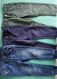 Spodnie dżinsy chłopięce 3 pary, niebieskie, granatowe, zielone 92/98