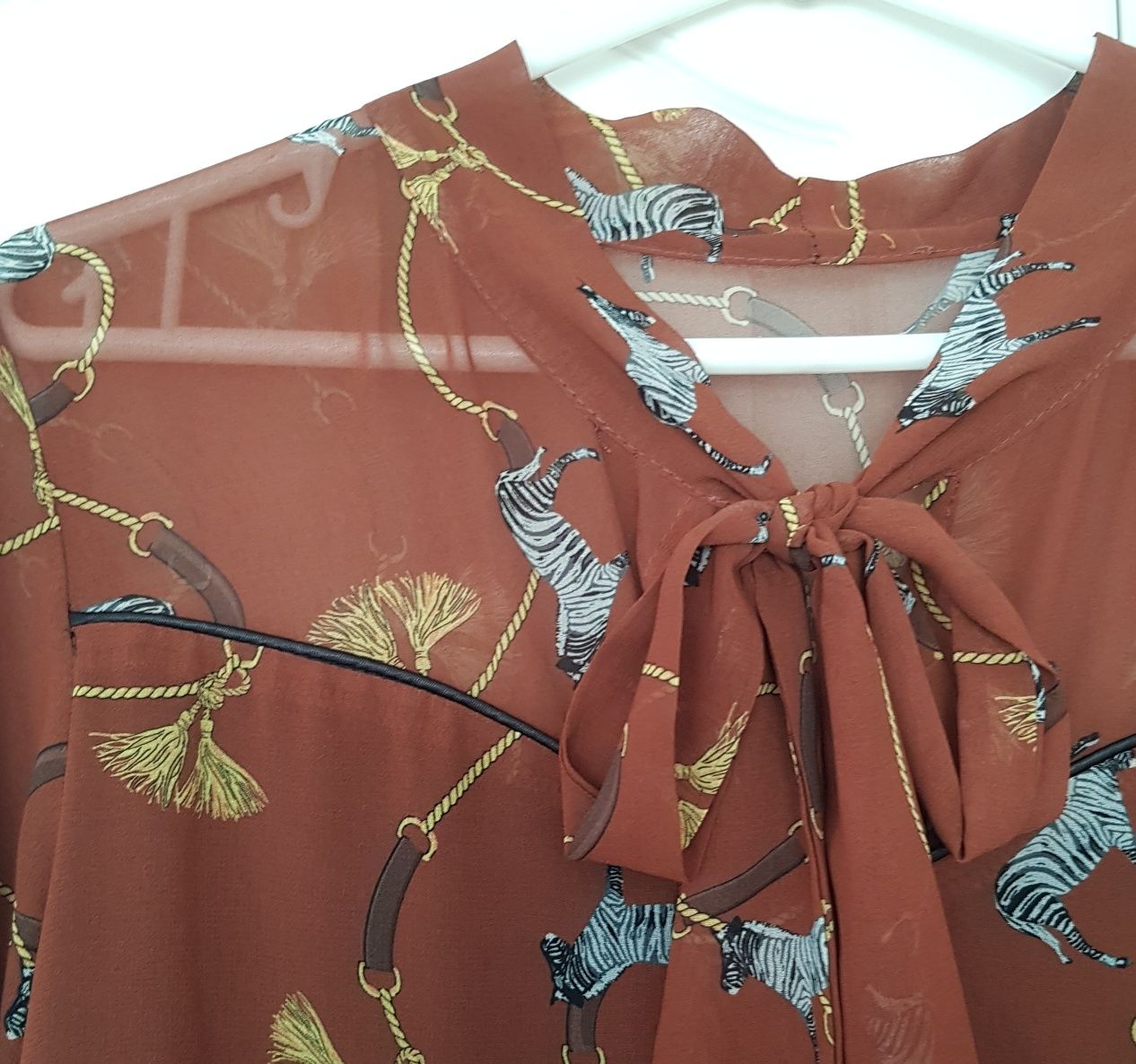 Zebra zebry chwosty długa tunika bluzka brązowa XXXL 46 18 Plus Size