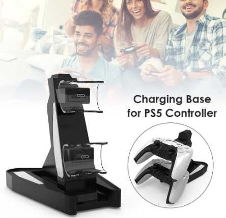 Carregador duplo base comandos Playstation 5 PS5 LED USB C NOVO