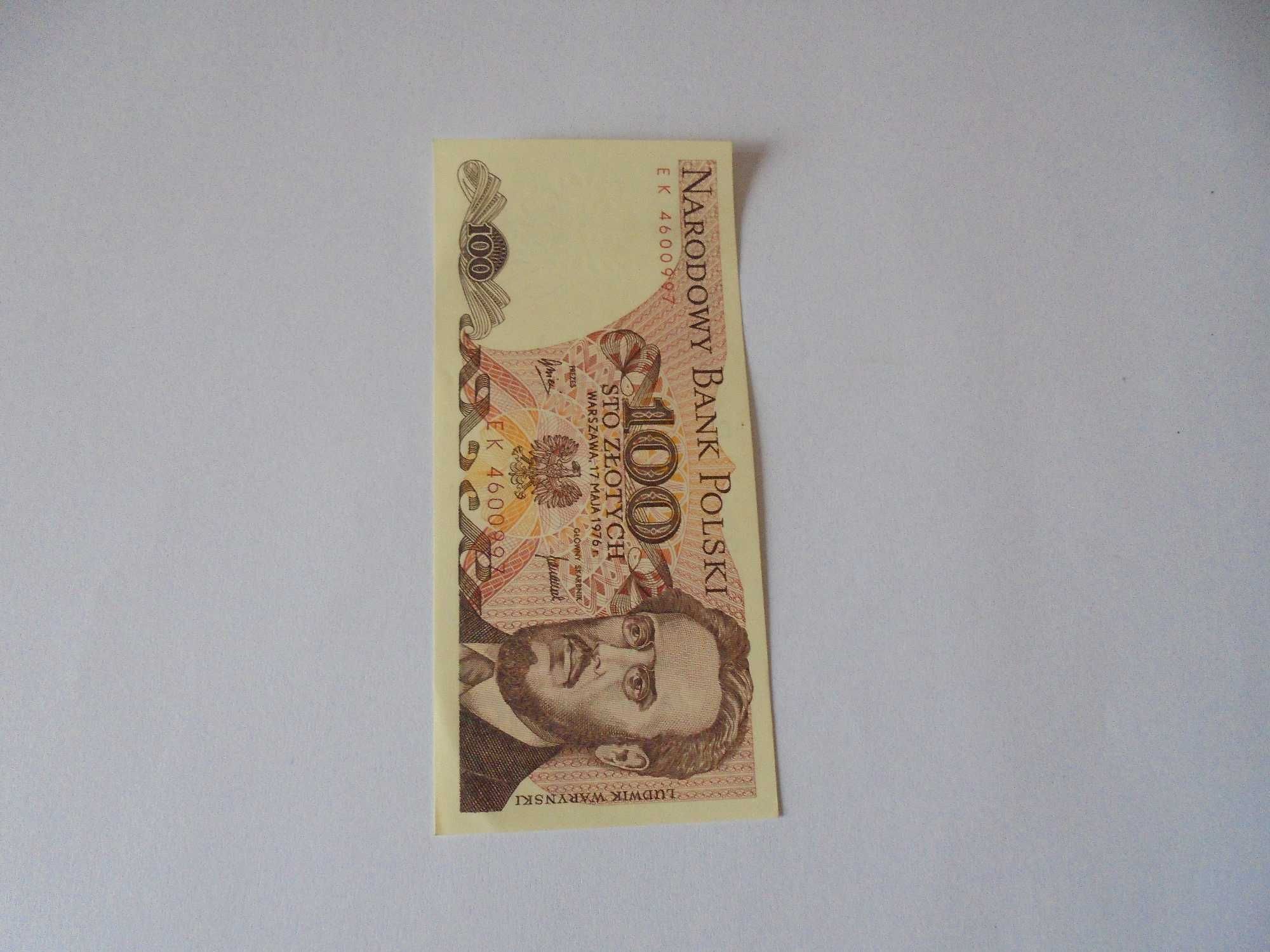 Banknot polski 100 złotych 1976 seria ek 46009xx stan bankowy-UNC b345