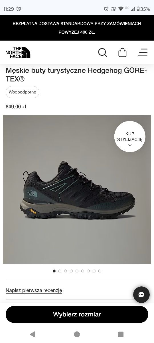 The North Face 45,5 wkł 30cm Nowe! Gwarancja 02.2027 Trekingowe Czarne