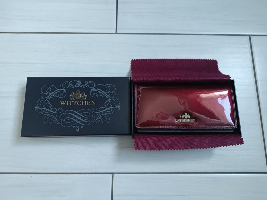 Duży portfel damski Wittchen, bordowy, skóra lakierowana, Verona