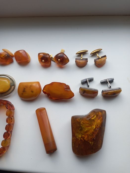Бусы брошь запонки натуральный янтарь винтаж ссср